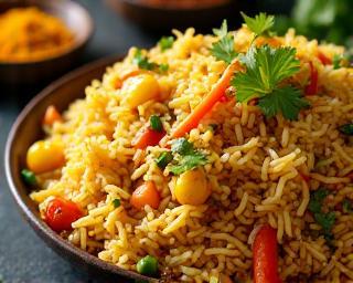 Biryani aux épices maison avec riz parfumé et légumes